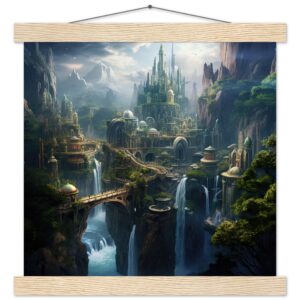 Elven Kingdom Art Print with Hanger - 30x30 cm / 12x12″, Natural wood wall hanger