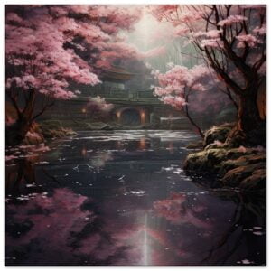 Secret Cherry Blossom Temple Canvas Print - 60x60 cm / 24x24″, Thick