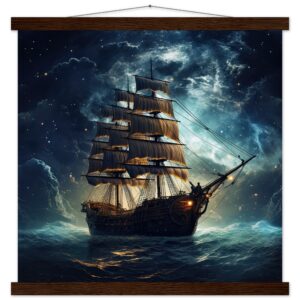 Fantastic Voyage Art Print with Hanger - 45x45 cm / 18x18″, Dark wood wall hanger
