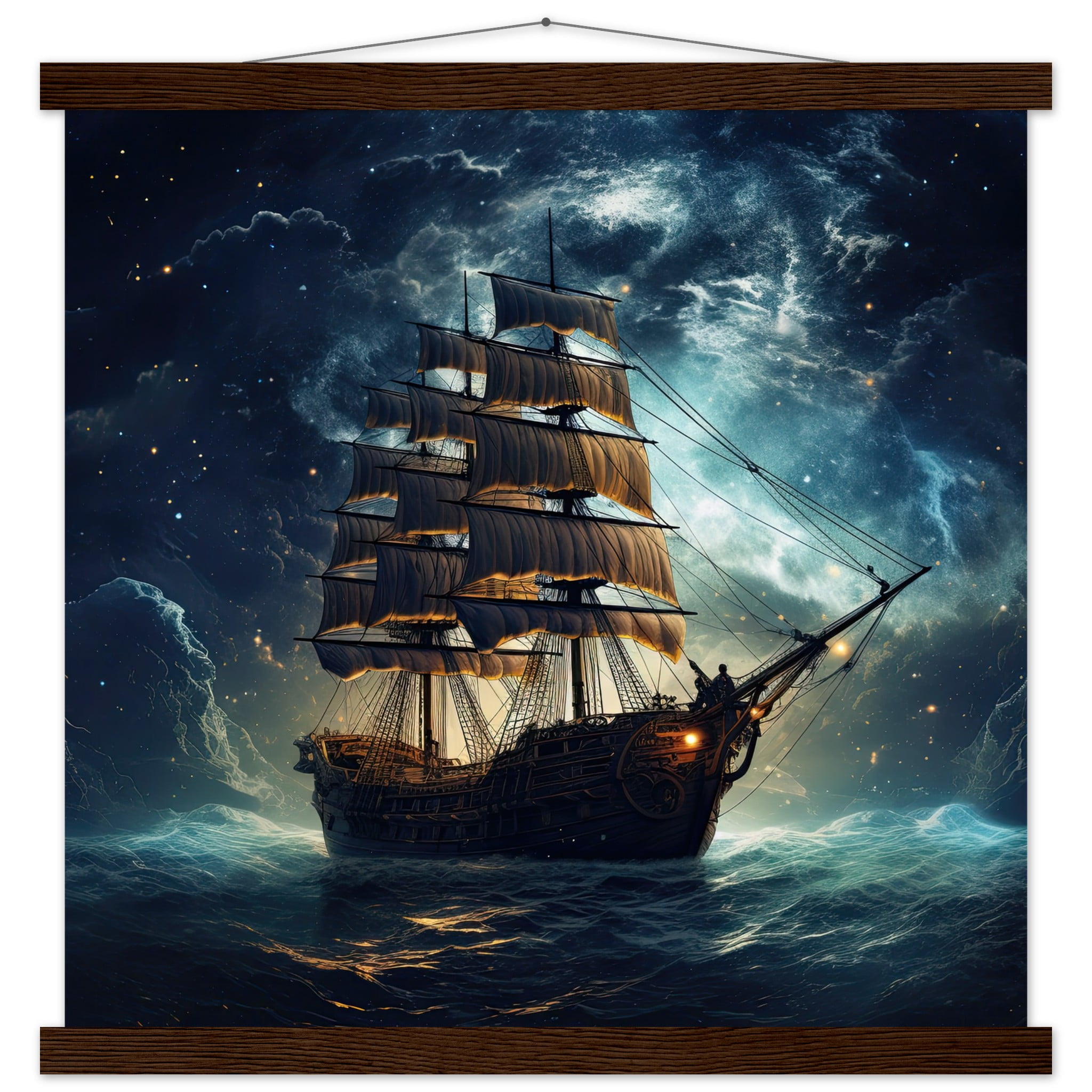 Fantastic Voyage Art Print with Hanger – 45×45 cm / 18×18″, Dark wood wall hanger