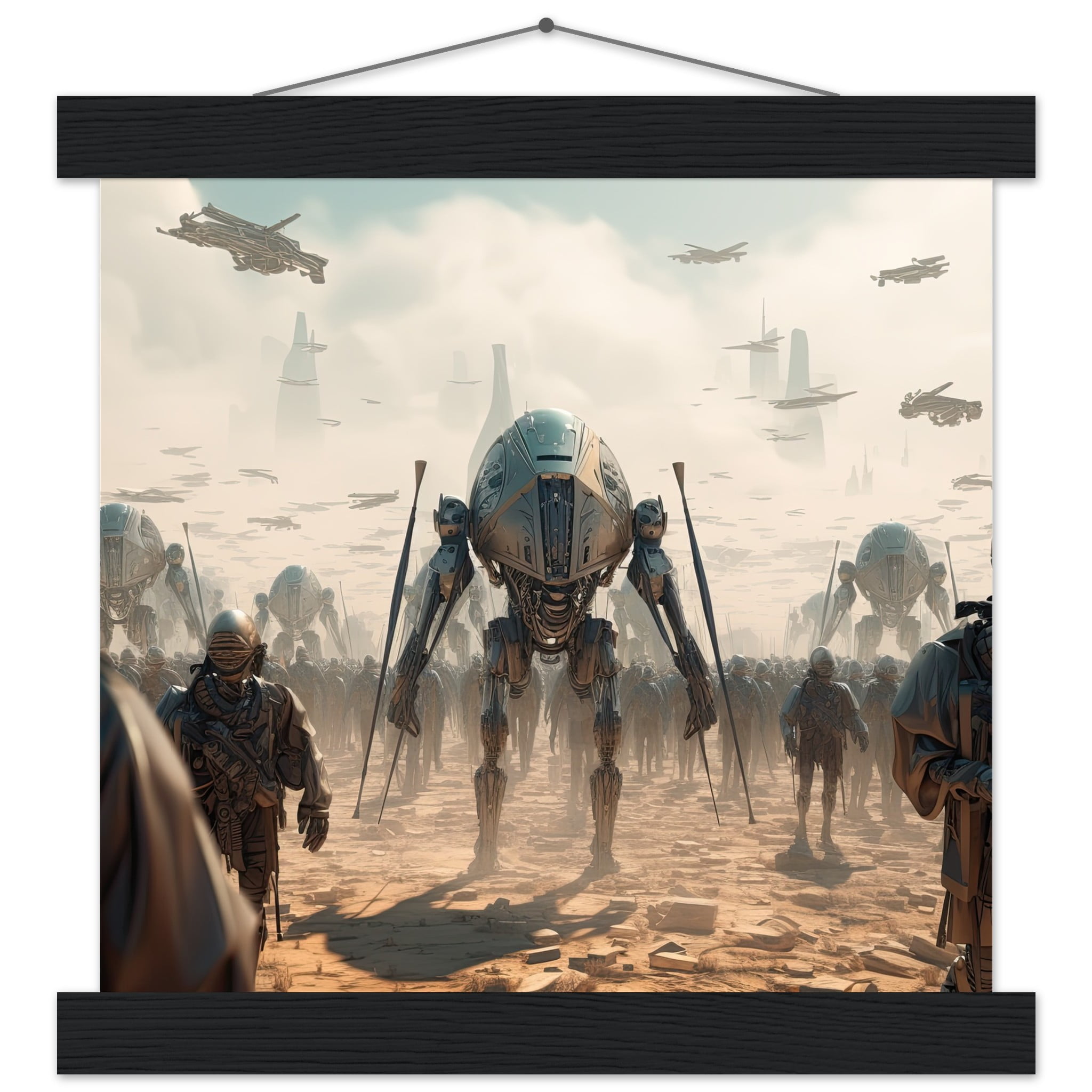 Future War Sci-Fi Art Print with Hanger – 25×25 cm / 10×10″, Black wall hanger