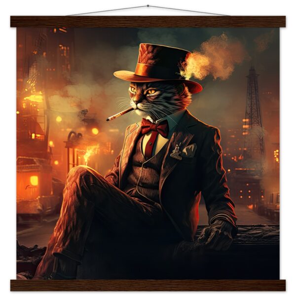 Gangster Cat Cool Art Print with Hanger - 50x50 cm / 20x20″, Dark wood wall hanger