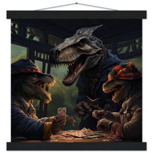 Tyrannosaurus Rex Poker Art Print with Hanger - 35x35 cm / 14x14″, Black wall hanger