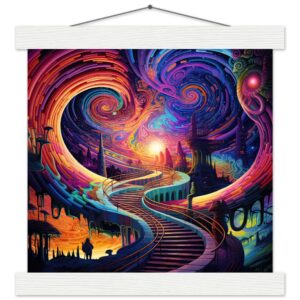 Trippy Colorful Adventure Art Print with Hanger - 25x25 cm / 10x10″, White wall hanger
