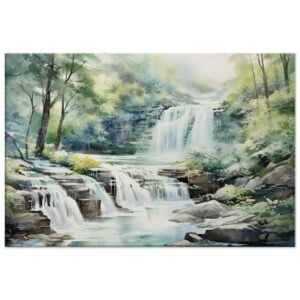 Serene Waterfall in Watercolor Canvas Print