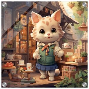 Cute Kitten Coffee Shop Acrylic Print - 40x40 cm / 16x16″