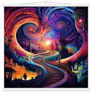 Trippy Colorful Adventure Art Print with Hanger - 70x70 cm / 28x28″, White wall hanger