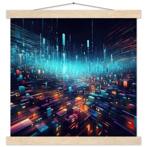 High Speed Data Art Print with Hanger - 35x35 cm / 14x14″, Natural wood wall hanger