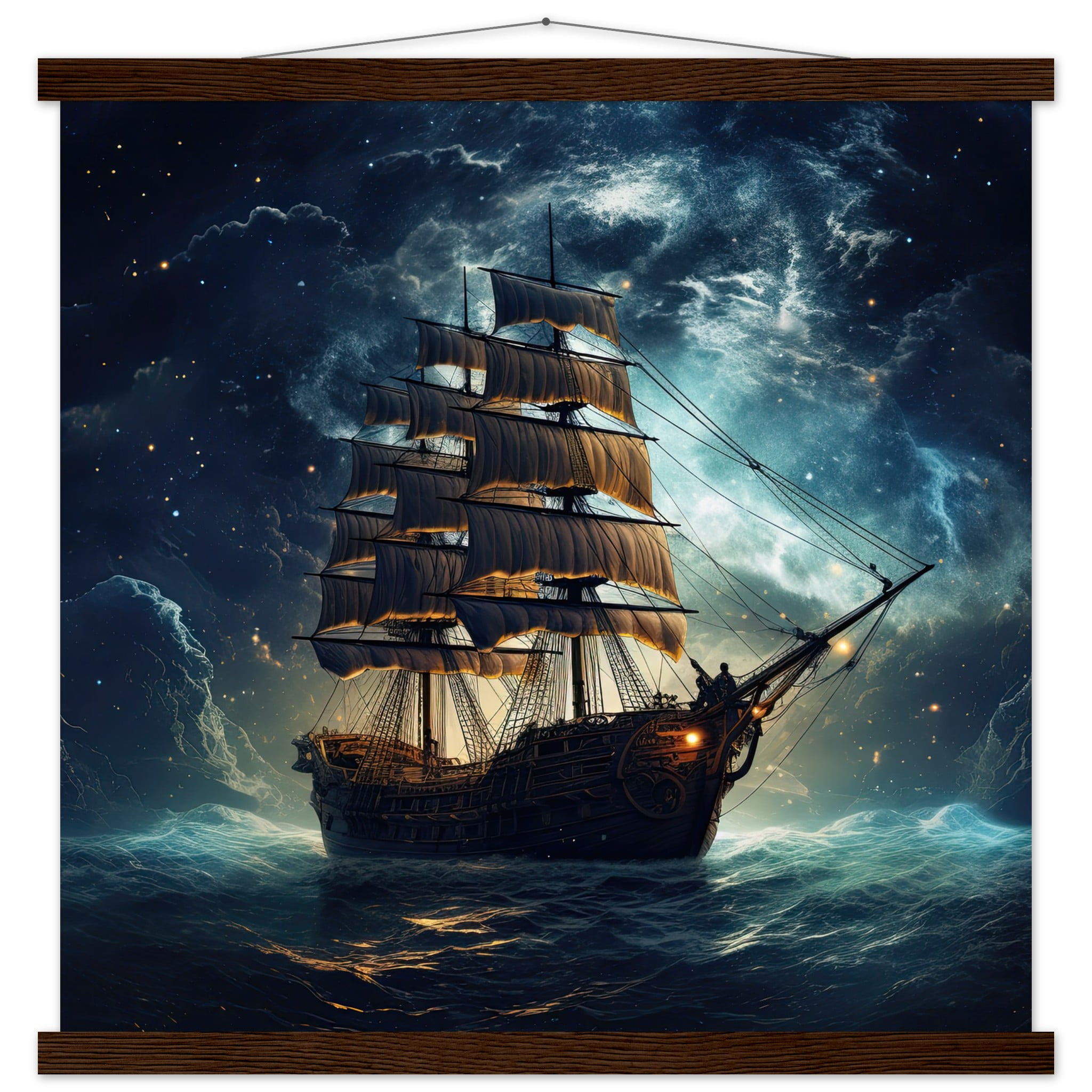 Fantastic Voyage Art Print with Hanger – 50×50 cm / 20×20″, Dark wood wall hanger