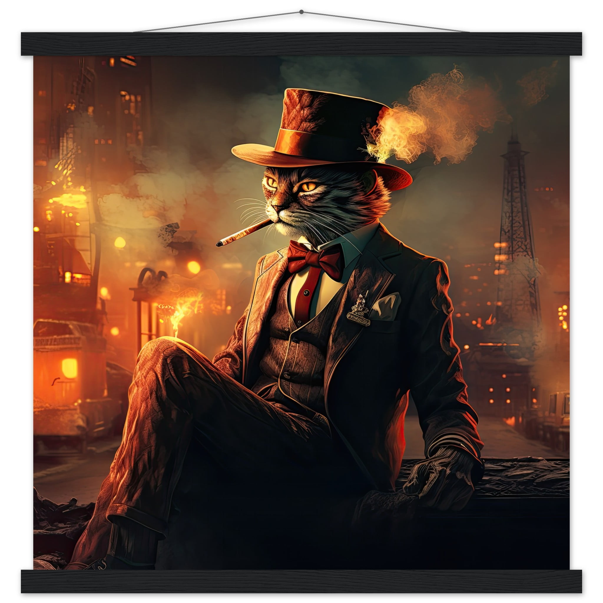 Gangster Cat Cool Art Print with Hanger – 50×50 cm / 20×20″, Black wall hanger