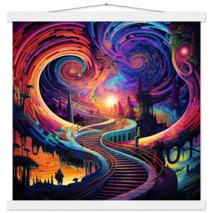Trippy Colorful Adventure Art Print with Hanger - 45x45 cm / 18x18″, White wall hanger