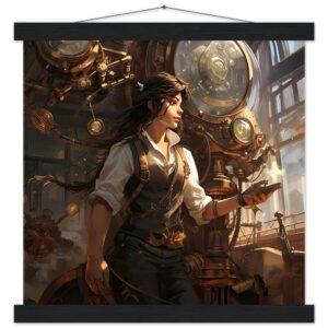 Steampunk Princess Art Print with Hanger - 35x35 cm / 14x14″, Black wall hanger