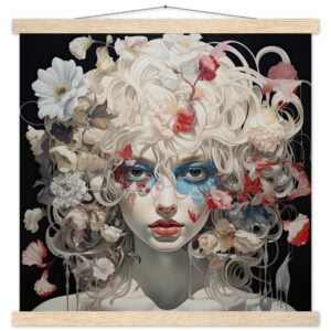 Flower Girl Art Print with Hanger - 45x45 cm / 18x18″, Natural wood wall hanger