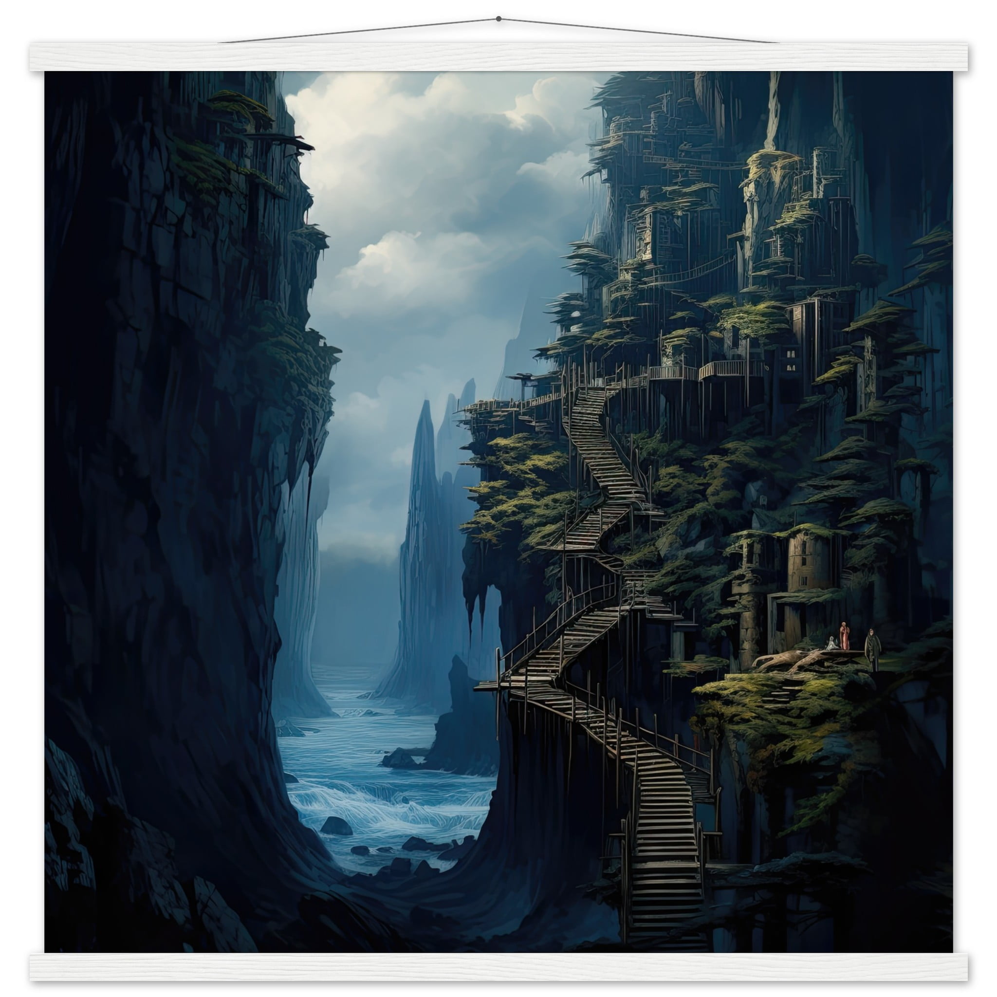Cliffside Kingdom Landscape Art Print with Hanger – 70×70 cm / 28×28″, White wall hanger