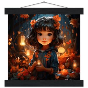 Enchanted World - Girl - Art Print with Hanger - 25x25 cm / 10x10″, Black wall hanger