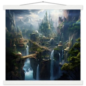 Elven Kingdom Art Print with Hanger - 40x40 cm / 16x16″, White wall hanger