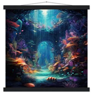 Underwater Paradise Ocean Art Print with Hanger - 45x45 cm / 18x18″, Black wall hanger
