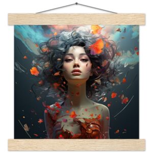 Digital Art - Girl Beautiful Abstract - Art Print with Hanger - 25x25 cm / 10x10″, Natural wood wall hanger