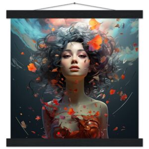 Digital Art - Girl Beautiful Abstract - Art Print with Hanger - 35x35 cm / 14x14″, Black wall hanger