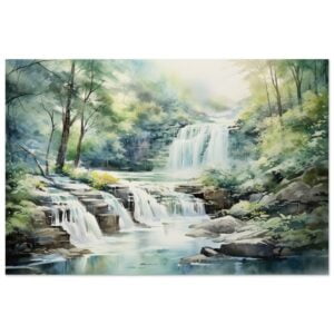 Serene Waterfall in Watercolor Art Poster - 40x60 cm / 16x24″