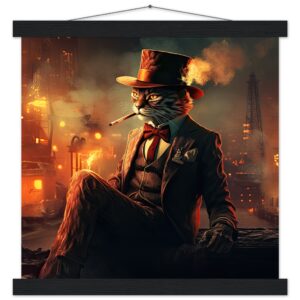 Gangster Cat Cool Art Print with Hanger - 35x35 cm / 14x14″, Black wall hanger