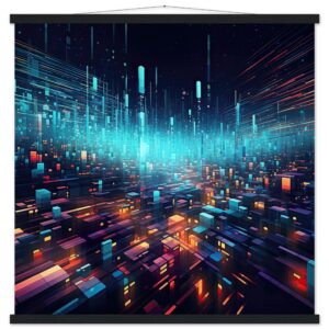 High Speed Data Art Print with Hanger - 70x70 cm / 28x28″, Black wall hanger