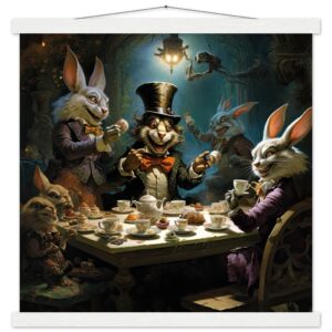 Mad Hatter's Tea Party Art Print with Hanger - 45x45 cm / 18x18″, White wall hanger