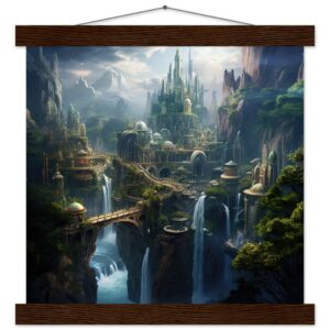 Elven Kingdom Art Print with Hanger - 30x30 cm / 12x12″, Dark wood wall hanger