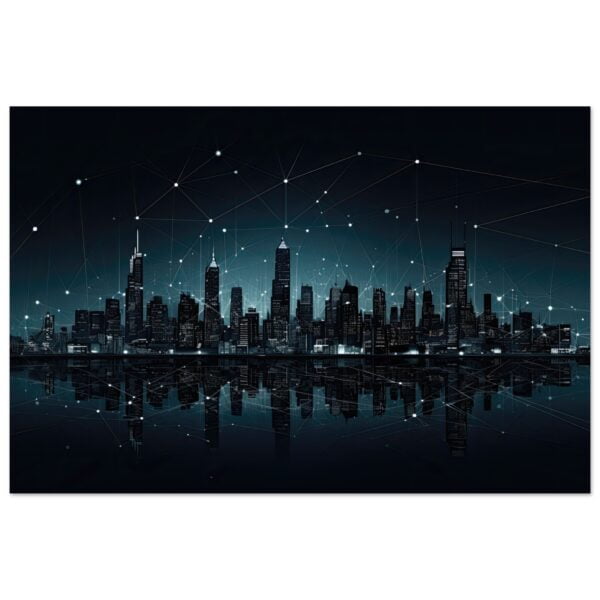 City Skyline Night Constellations Metal Print - 60x90 cm / 24x36″