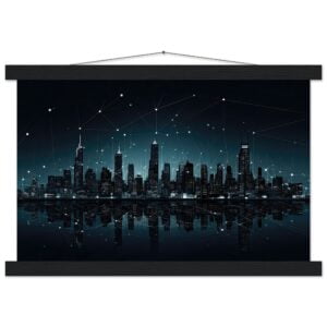 City Skyline Night Constellations Art Print with Hanger - 30x45 cm / 12x18″, Black wall hanger