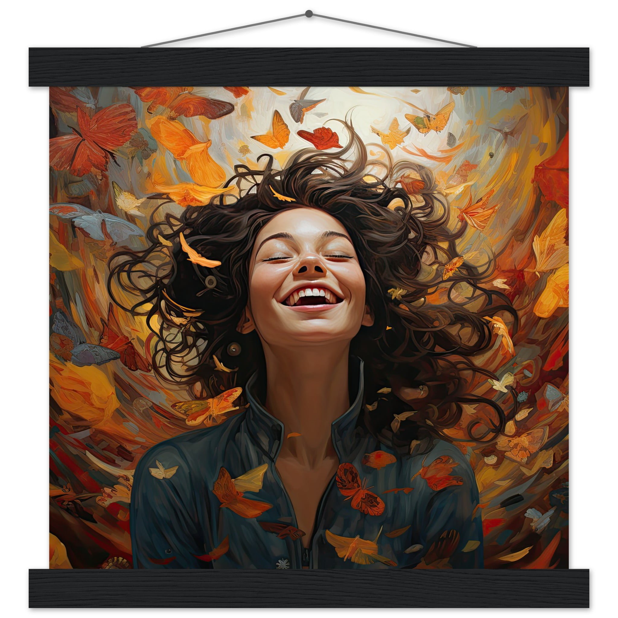 Pure Happiness Art Print with Hanger – 30×30 cm / 12×12″, Black wall hanger