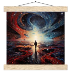 Infinity Abstract Art Print with Hanger - 25x25 cm / 10x10″, Natural wood wall hanger