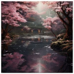 Secret Cherry Blossom Temple Canvas Print - 40x40 cm / 16x16″, Slim