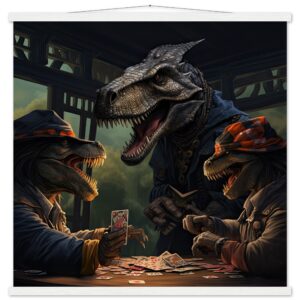 Tyrannosaurus Rex Poker Art Print with Hanger - 70x70 cm / 28x28″, White wall hanger