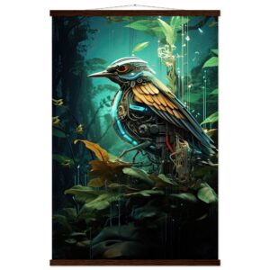 Robotic Bird - Nature - Art Print with Hanger - 60x90 cm / 24x36″, Dark wood wall hanger