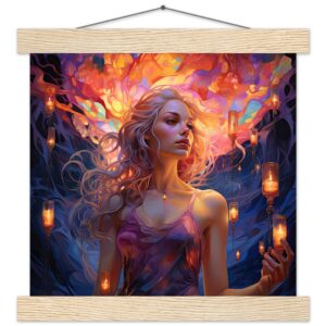 Lovely Lanterns and Colors Art Print with Hanger - 25x25 cm / 10x10″, Natural wood wall hanger
