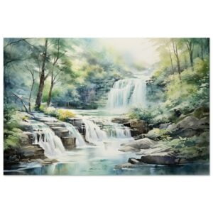Serene Waterfall in Watercolor Art Poster - 30x45 cm / 12x18″