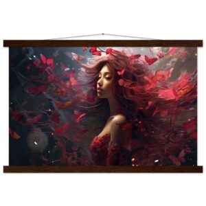 Crimson Reverie Beautiful Art Print with Hanger - 40x60 cm / 16x24″, Dark wood wall hanger