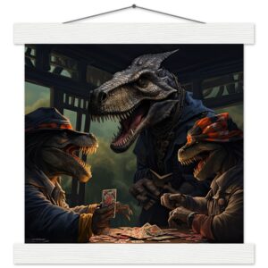 Tyrannosaurus Rex Poker Art Print with Hanger - 25x25 cm / 10x10″, White wall hanger