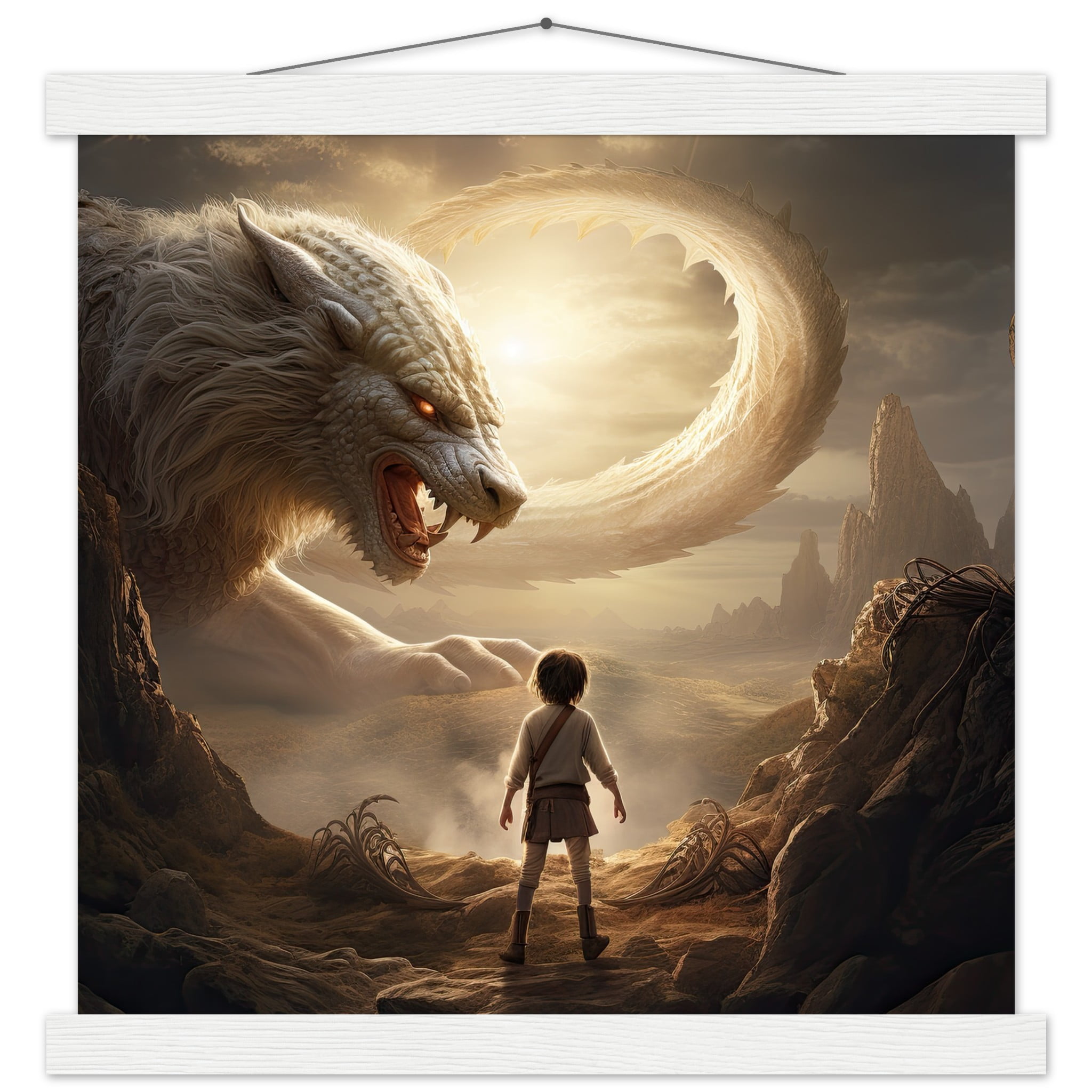 The Boy and the Chimera Art Print with Hanger – 35×35 cm / 14×14″, White wall hanger