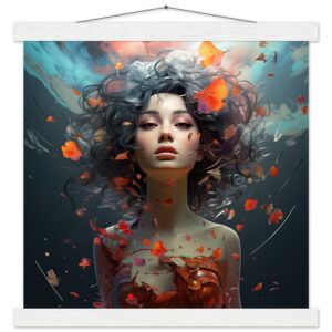 Digital Art - Girl Beautiful Abstract - Art Print with Hanger - 35x35 cm / 14x14″, White wall hanger