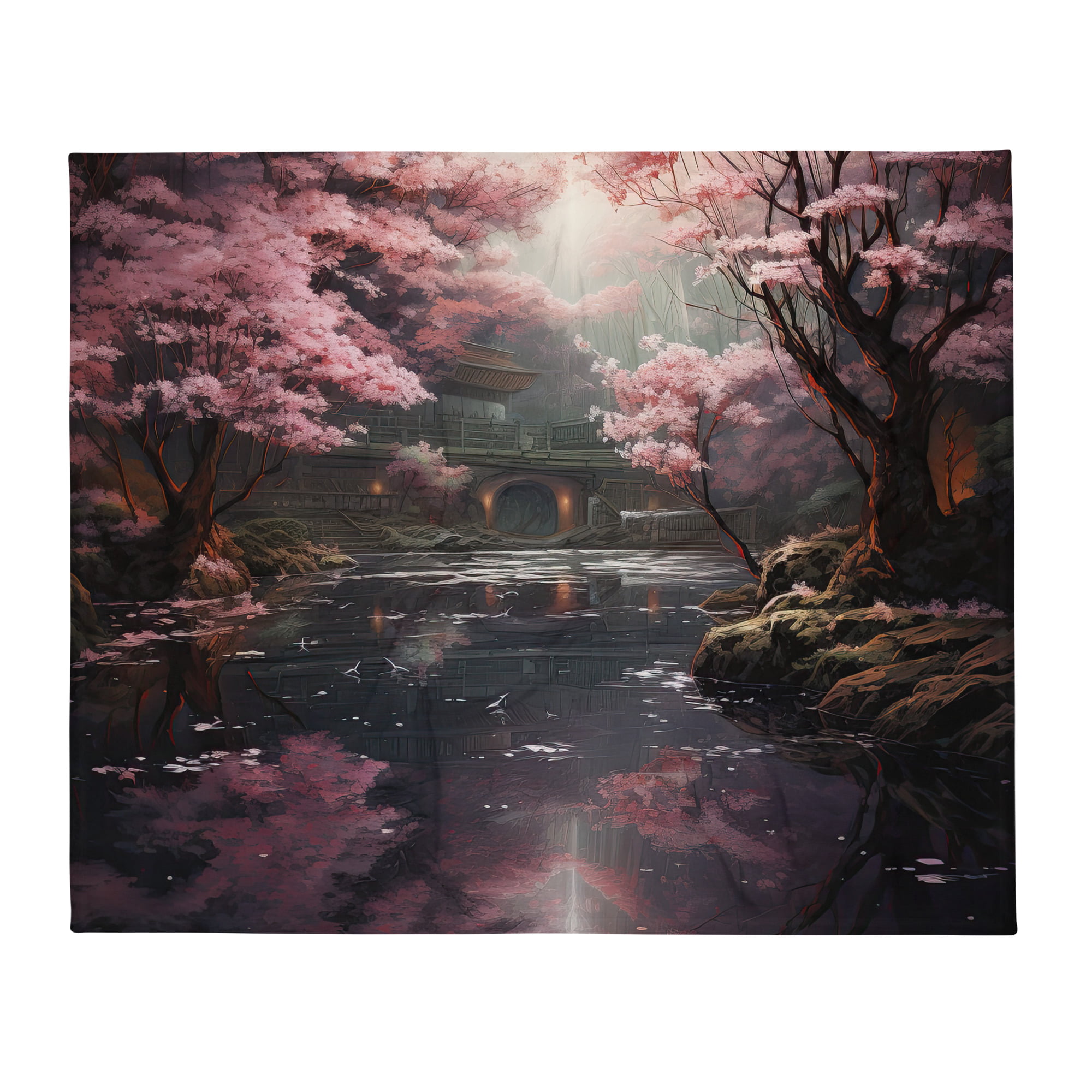 Secret Cherry Blossom Temple Art Throw Blanket – 50×60