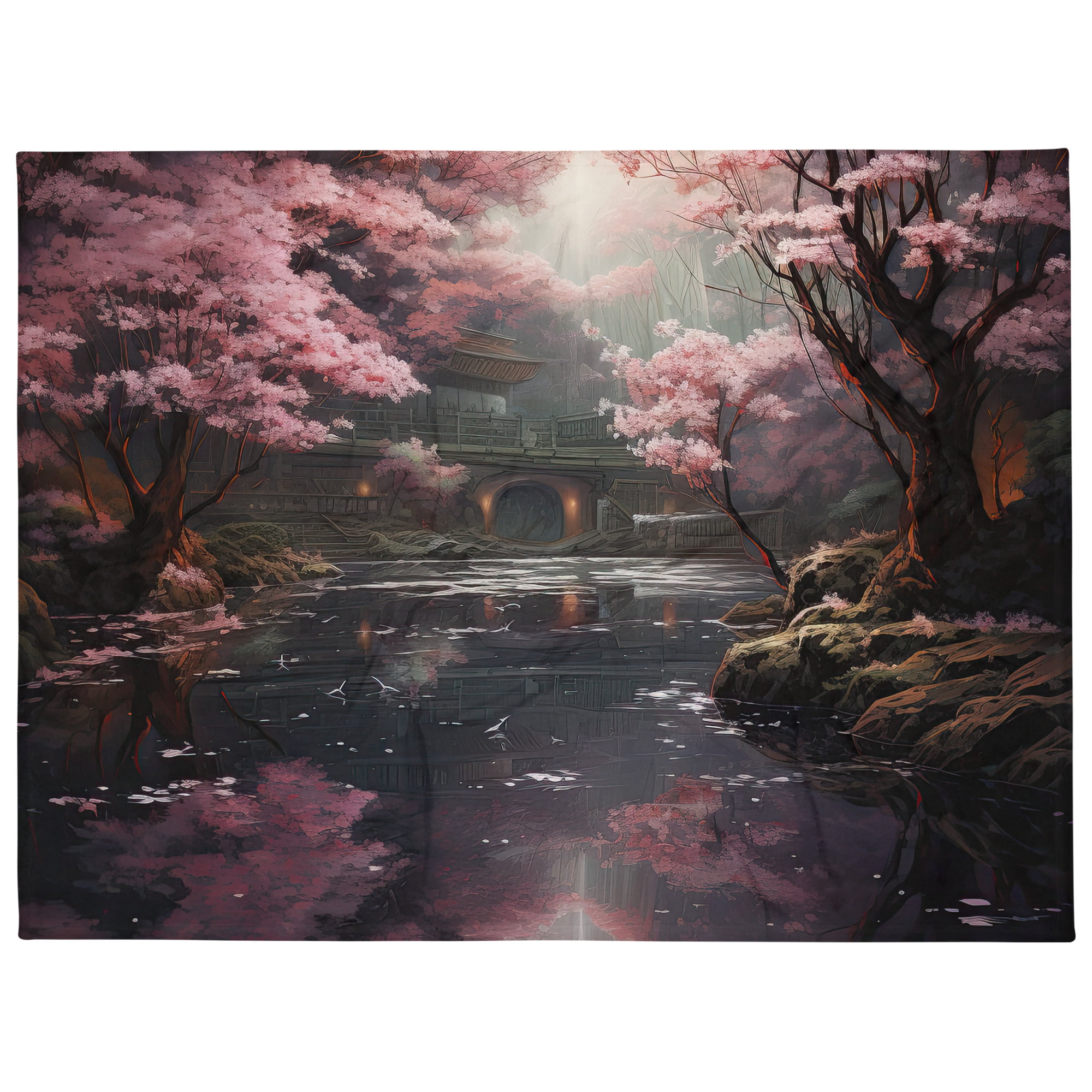 Secret Cherry Blossom Temple Art Throw Blanket - 60×80