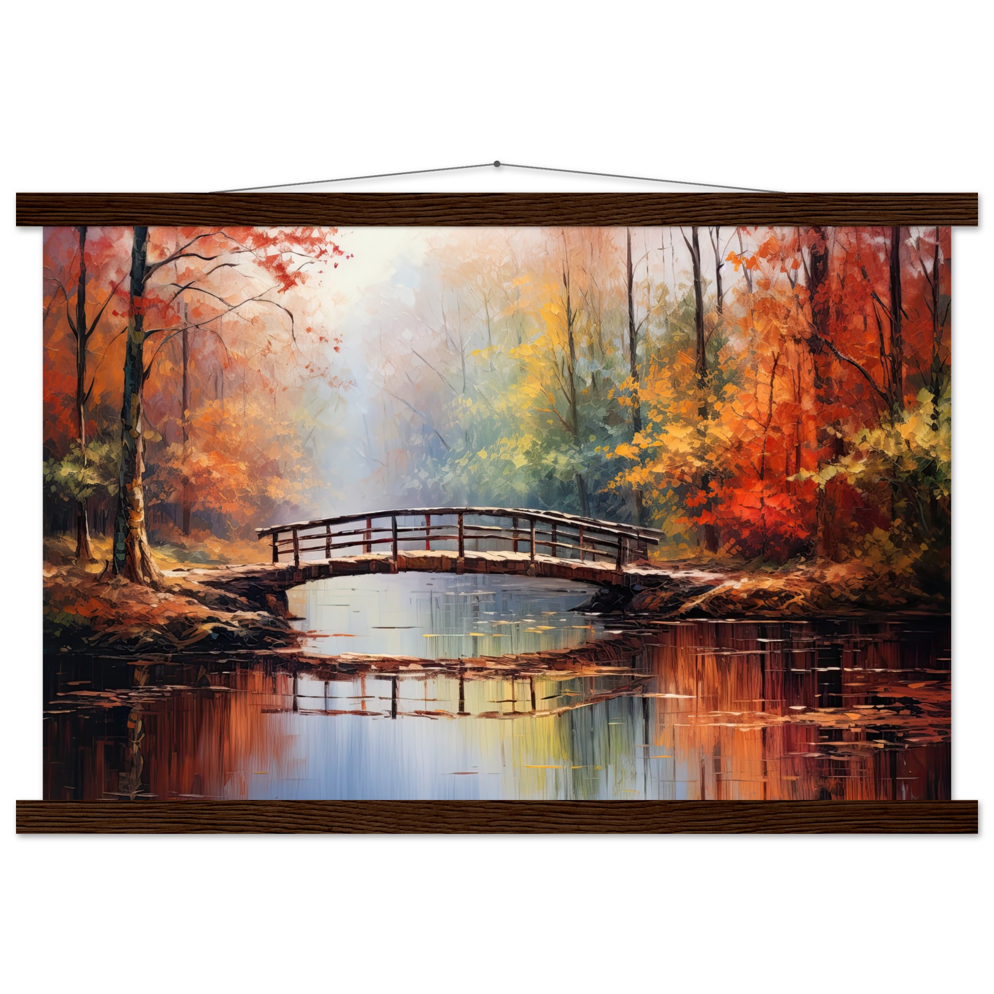 Autumn Bridge – Acrylic Painting Hanging Print – 40×60 cm / 16×24″, Dark wood wall hanger