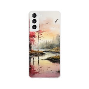 Red Lake Sunset – Watercolor Landscape Phone Case - Flexi case, Samsung - Galaxy S21