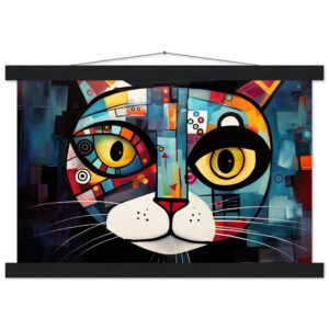 Abstract Painted Cat Face Hanging Print - 30x45 cm / 12x18″, Black wall hanger