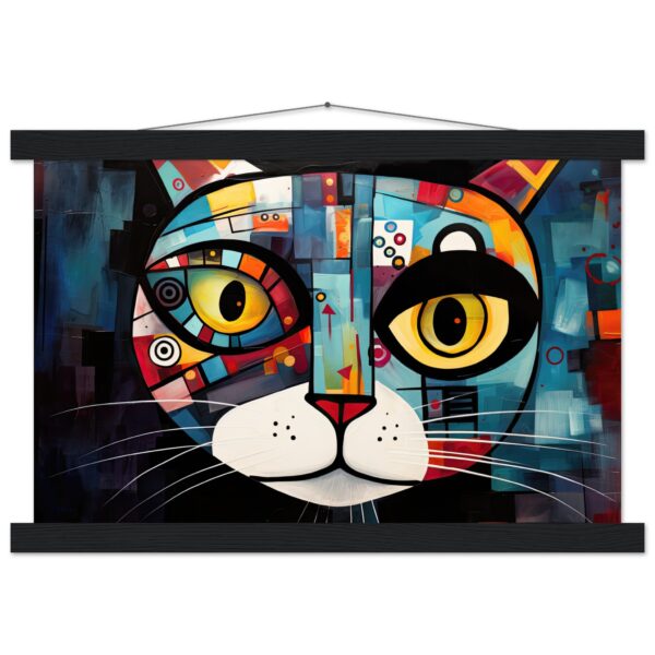 Abstract Painted Cat Face Hanging Print - 30x45 cm / 12x18″, Black wall hanger