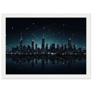 City Skyline Night Constellations Framed Print