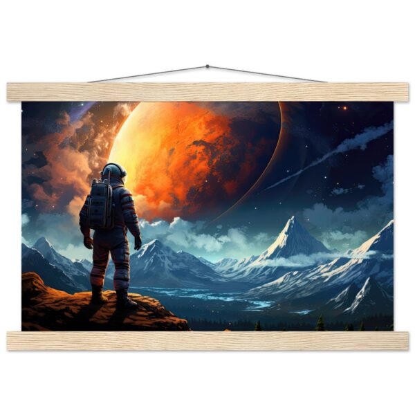 The Great Moon - Astronaut Hanging Print - 30x45 cm / 12x18″, Natural wood wall hanger