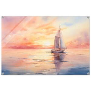 Beautiful Watercolor Sunset Sailboat Acrylic Print - 60x90 cm / 24x36″